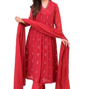 KLOSIA Women Embroidery Solid Anarkali Kurta and Pant Set with Dupatta|Silk|Regular Fit